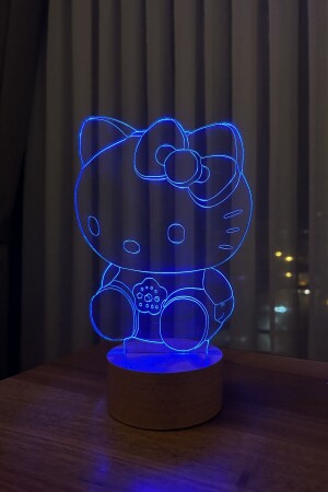 Dekorative Geschenk-LED-Tischlampe mit Holzsockel der Hello Kitty-Figur in 7 hellen Farben - 6