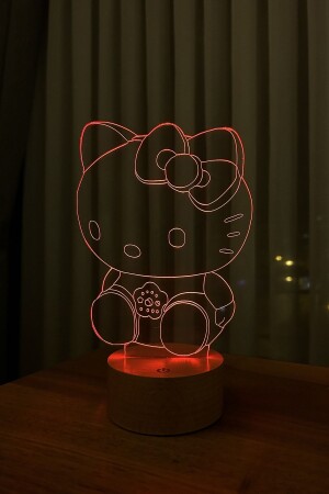 Dekorative Geschenk-LED-Tischlampe mit Holzsockel der Hello Kitty-Figur in 7 hellen Farben - 8