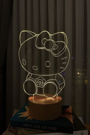 Dekorative Geschenk-LED-Tischlampe mit Holzsockel der Hello Kitty-Figur in 7 hellen Farben - 9