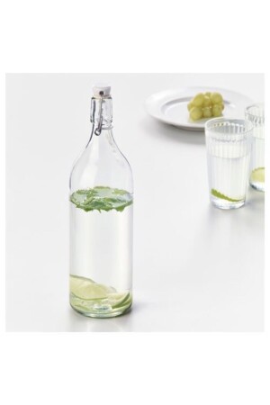 Dekorative Korkenglas-Wasserflasche mit Verschlussdeckel, 1 Liter gemusterte, verschließbare Glasflasche - 7