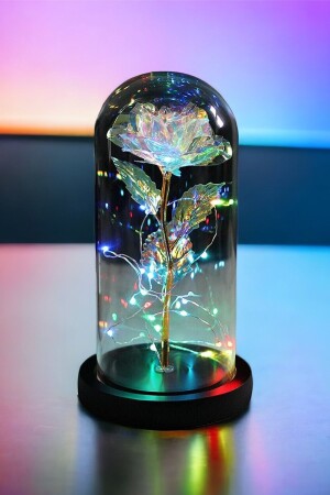 Dekorative RGB-Fee-LED-beleuchtete Fading Infinity Rose Bunte Galaxy-Lampe in einer Glasglocke - 7