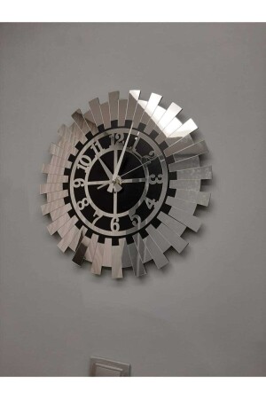 Dekorative silberne Sonnenwanduhr, moderne türkische Ziffern, verspiegeltes Plexiglas auf MDF, 50 x 50 cm, 3800240 - 5