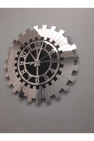 Dekorative silberne Sonnenwanduhr, moderne türkische Ziffern, verspiegeltes Plexiglas auf MDF, 50 x 50 cm, 3800240 - 2