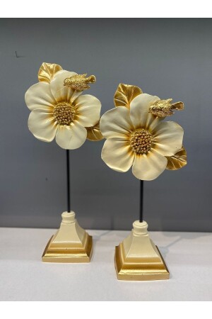 Dekoratives Polyester-Doppelblumen-Accessoire in Creme-Gold - 2