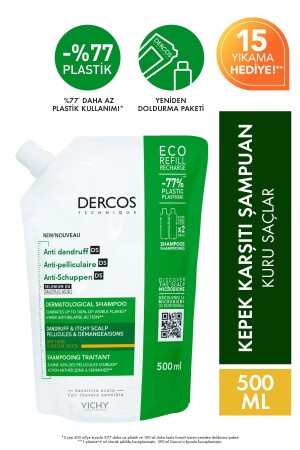 Dercos Anti-Schuppen Anti-Schuppen-Pflegeshampoo – Trockenes Haar – Nachfüllpackung 500 ml - 3