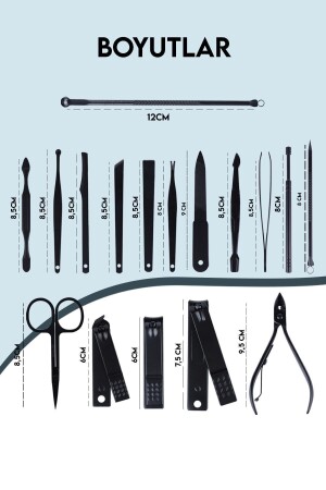 Deri Çantalı Siyah 17 Parça Manikür Seti - 8