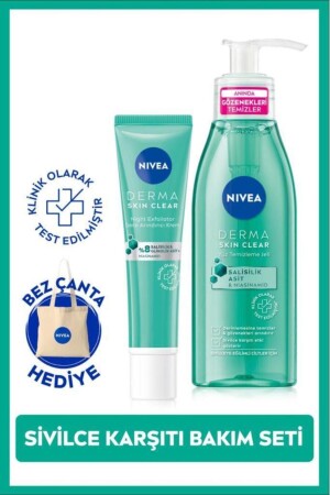 Derma Skin Clear Sivilce Karşıtı Yüz Temizleme Jeli 150ml Ve Gece Kremi 40ml,bez Çanta Hediye SET.NVE.894 - 3