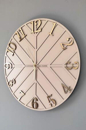 – Diagonale Linien – Creme und Gold – 50 cm große Wanduhr - 2