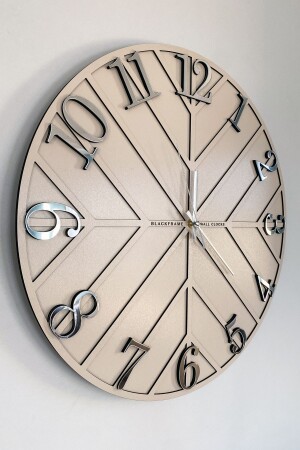 Diagonale Linien – Creme und Silber – 50 cm große Wanduhr - 1