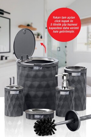 Diamond Anthrazit Chrom 5-teiliges Badezimmer-Set mit Klicktür - 5