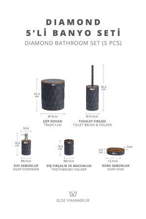 Diamond Anthrazit Holz-Klicktür 5-teiliges Badezimmer-Set - 7