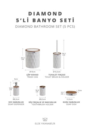 Diamond Beyaz Ahşap Click Kapak 5'li Banyo Seti - 7