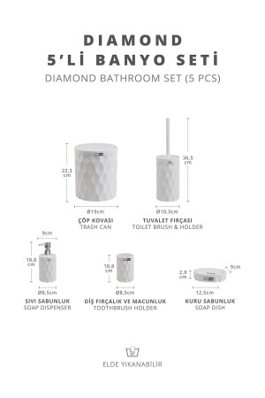 Diamond Beyaz Click Kapak 5'li Banyo Seti OKY-467-B - 7