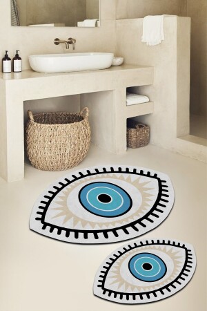 Digital bedruckte Anti-Rutsch-Unterseite Evil Eye Badematte Doppel-Toilettenset (40x60) (60x100)-p22 Mat-22 - 3