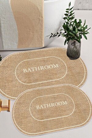 Digitale rutschfeste waschbare Jute-Optik für Badezimmer, moderne Badematte, Badematte, WC-Sitz-Set - 2