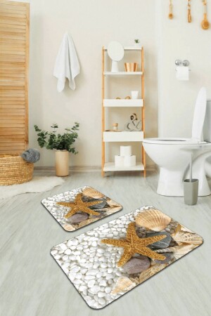 Dijital Banyo Halısı Klozet Takımı 2'li Paspas Seti Bs209 60x90cm - 60x60cm BS209 - 1