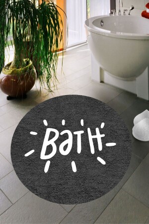 Dijital Baskı Kaymaz Taban Yıkanabilir Bath Yazılı Banyo Paspası Dc-8025 Koyu Gri 8025-Siyah - 2