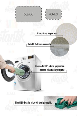 Dijital Baskılı Kaymaz Taban Sevimli Kedicik Banyo Paspası Ikili Klozet Takımı (40x60) (60x100)-p21 Paspas-Beyaz20-KoyuGri21 - 9