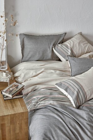 Dila Doppelbett-Bettbezug-Set, 100 % Bio-Baumwollleinen, beige-grün, 200 x 220 cm, NVRDLA200 x 220 - 4