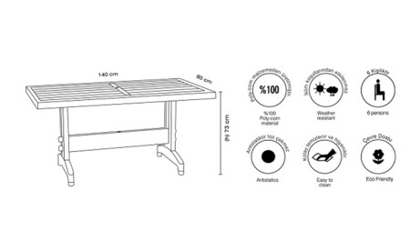 Diva Bahçe Masası 80x140 - 6