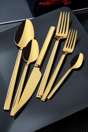 Dmr Life Pırlanta Titanium Gold 18-teiliges Gabel-Löffel-Messer-Set (DESSERTGRUPPE) prınca00 - 2