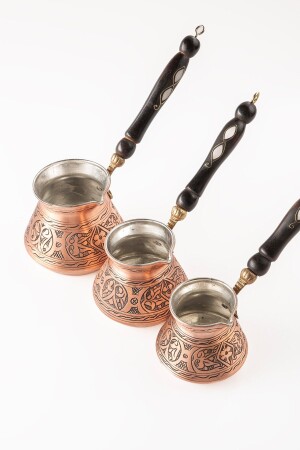 Dmt Home Gaziantep Kupfer handgefertigte türkische Kaffeekanne mit schwerem besticktem Perlmuttgriff, verzinnt, 3er-Set DMT-19164 - 2