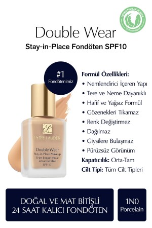 Doğal ve Mat Bitişli - Double Wear Stay-in-Place Fondöten SPF 10 ( 1N0 Porcelain ) - 30 ml - 2