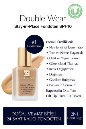 Doğal ve Mat Bitişli - Double Wear Stay-in-Place Fondöten SPF 10 ( 2N1 Desert Beige ) - 30 ml - 2