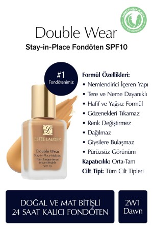 Doğal ve Mat Bitişli - Double Wear Stay-in-Place Fondöten SPF 10 ( 2W1 Dawn ) - 30 ml - 1