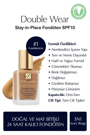 Doğal ve Mat Bitişli - Double Wear Stay-in-Place Fondöten SPF 10 ( 3N1 Ivory Beige ) - 30 ml - 2