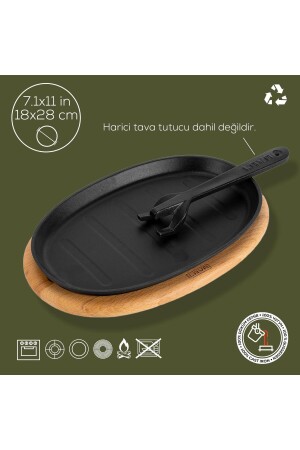 Döküm Oval Fajita Tabağı Kayın Servis Ahşabı Ölçü 18x28cm. (HARİCİ TAVA TUTUCU DAHİL DEĞİLDİR.) TYC00544288396 - 5