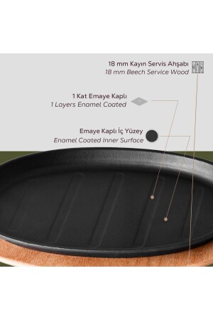 Döküm Oval Fajita Tabağı Kayın Servis Ahşabı Ölçü 18x28cm. (HARİCİ TAVA TUTUCU DAHİL DEĞİLDİR.) TYC00544288396 - 7