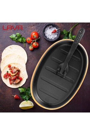 Döküm Oval Fajita Tabağı Kayın Servis Ahşabı Ölçü 18x28cm. (HARİCİ TAVA TUTUCU DAHİL DEĞİLDİR.) TYC00544288396 - 8