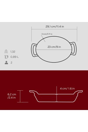 Döküm Oval Sahan Döküm Demir Yekpare Çift Kulplu Ölçü 23x17cm. LV O TV 2317 SHN - Kırmızı - 7