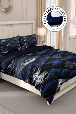 Doppel-Bettbezug-Set aus 100 % Baumwollsatin mit Spannbettlaken, Blue Suite MONOHOME33125 - 1