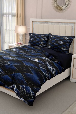 Doppel-Bettbezug-Set aus 100 % Baumwollsatin mit Spannbettlaken, Blue Suite MONOHOME33125 - 5