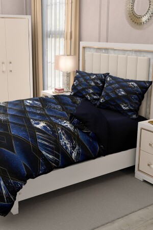 Doppel-Bettbezug-Set aus 100 % Baumwollsatin mit Spannbettlaken, Blue Suite MONOHOME33125 - 6