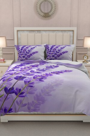 Doppel-Bettbezug-Set aus 100 % Baumwollsatin mit Spannbettlaken, Lavendel MONOHOME32784 - 3