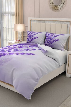 Doppel-Bettbezug-Set aus 100 % Baumwollsatin mit Spannbettlaken, Lavendel MONOHOME32784 - 4