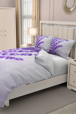 Doppel-Bettbezug-Set aus 100 % Baumwollsatin mit Spannbettlaken, Lavendel MONOHOME32784 - 5