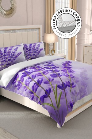 Doppel-Bettbezug-Set aus 100 % Baumwollsatin mit Spannbettlaken, Lavendel MONOHOME32784 - 2