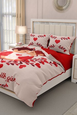 Doppel-Bettbezug-Set aus 100 % Baumwollsatin mit Spannbettlaken, Valentinstag MONOHOME32692 - 4