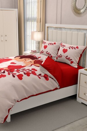 Doppel-Bettbezug-Set aus 100 % Baumwollsatin mit Spannbettlaken, Valentinstag MONOHOME32692 - 5