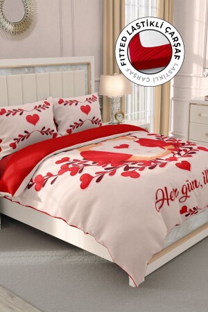 Doppel-Bettbezug-Set aus 100 % Baumwollsatin mit Spannbettlaken, Valentinstag MONOHOME32692 - 2