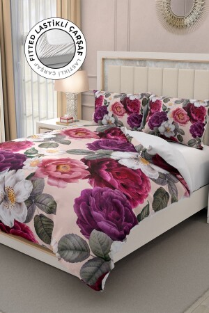 Doppelbett-Bettbezug-Set aus 100 % Baumwollsatin mit Spannbettlaken, Rosen-Bettbezug MONOHOME31732 - 2