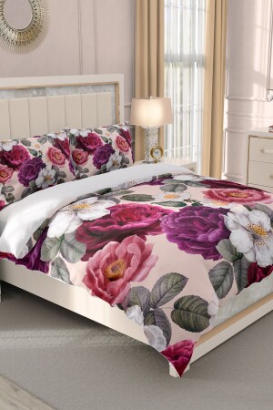 Doppelbett-Bettbezug-Set aus 100 % Baumwollsatin mit Spannbettlaken, Rosen-Bettbezug MONOHOME31732 - 6