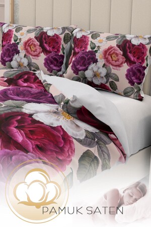 Doppelbett-Bettbezug-Set aus 100 % Baumwollsatin mit Spannbettlaken, Rosen-Bettbezug MONOHOME31732 - 8