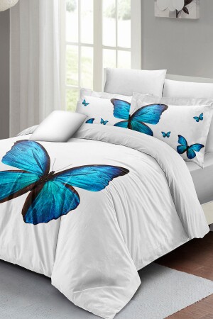 Doppelbett-Bettbezug-Set, eng gewebter Baumwollsatin, 3D-Spezialdesign, blauer Schmetterling (ohne Laken) PERLASERA26899 - 4