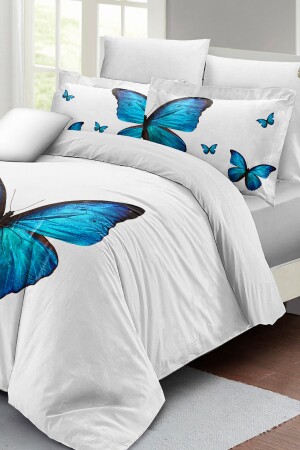 Doppelbett-Bettbezug-Set, eng gewebter Baumwollsatin, 3D-Spezialdesign, blauer Schmetterling (ohne Laken) PERLASERA26899 - 5