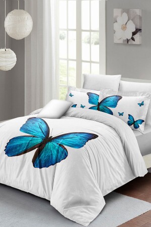 Doppelbett-Bettbezug-Set, eng gewebter Baumwollsatin, 3D-Spezialdesign, blauer Schmetterling (ohne Laken) PERLASERA26899 - 3